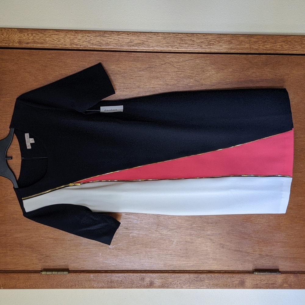 Navy blue, coral, color block dress. Size 8 Dress Barn